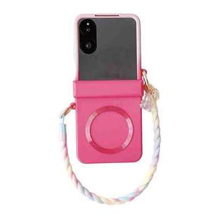 For Xiaomi Mix Flip Integrated Side Buckle MagSafe TPU Phone Case with Bracelet(Pink + Rose Red)
