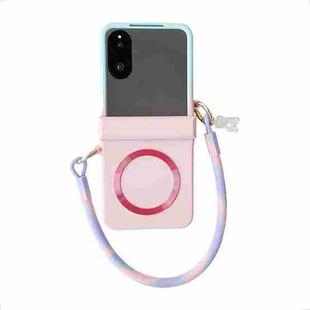 For Xiaomi Mix Flip Integrated Side Buckle MagSafe TPU Phone Case with Bracelet(Blue + Pink)