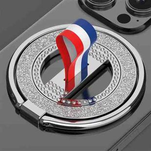 Glitter Diamond Rotation Folding Ring MagSafe Magnetic Phone Holder(Red White Blue+Silver)