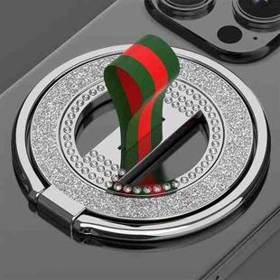 Glitter Diamond Rotation Folding Ring MagSafe Magnetic Phone Holder(Green Red+Silver)