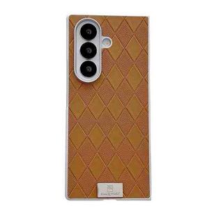 For Samsung Galaxy Z Fold7 5G Silver Edge Diamond Checkered Foldable Phone Case(Brown)