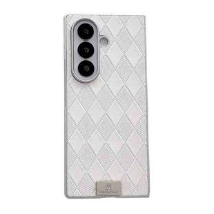 For Samsung Galaxy Z Fold7 5G Silver Edge Diamond Checkered Foldable Phone Case(White)