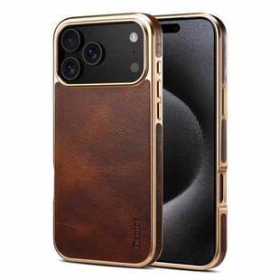 For iPhone 17 Pro Max Denior Oil Wax Leather Electroplating Phone Case(Brown)