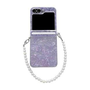 For Samsung Galaxy Flip6 5G Axis Pearlescent Shell Texture Phone Case with Bracelet(Purple)