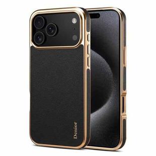 For iPhone 17 Pro Max Denior Cowhide Leather Plating Phone Case(Black)