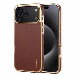 For iPhone 17 Pro Max Denior Cowhide Leather Plating Phone Case(Brown)