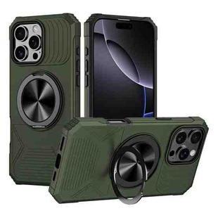 For iPhone 16 Pro Max Alloy Rotating Holder MagSafe Shockproof Phone Case(Army Green)
