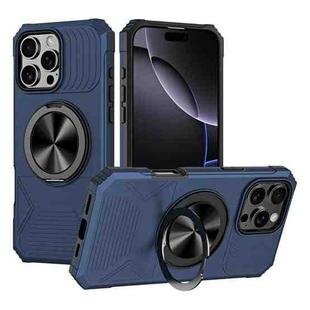 For iPhone 16 Pro Max Alloy Rotating Holder MagSafe Shockproof Phone Case(Blue)