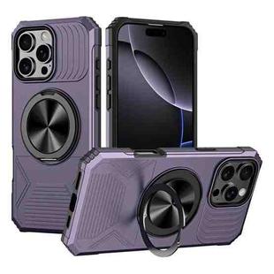 For iPhone 16 Pro Max Alloy Rotating Holder MagSafe Shockproof Phone Case(Dark Purple)