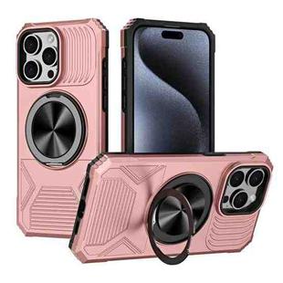 For iPhone 14 Pro Max Alloy Rotating Holder MagSafe Shockproof Phone Case(Rose Gold)