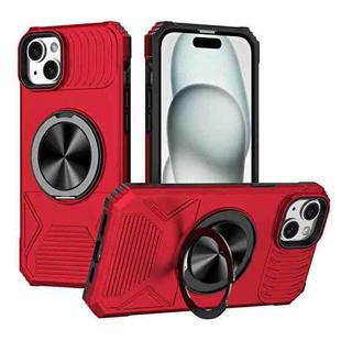 For iPhone 15 Plus Alloy Rotating Holder MagSafe Shockproof Phone Case(Red)