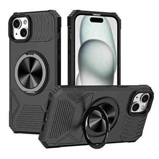For iPhone 15 Plus Alloy Rotating Holder MagSafe Shockproof Phone Case(Black)
