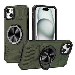 For iPhone 15 Plus Alloy Rotating Holder MagSafe Shockproof Phone Case(Army Green)