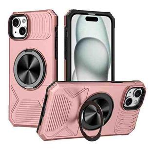 For iPhone 15 Plus Alloy Rotating Holder MagSafe Shockproof Phone Case(Rose Gold)