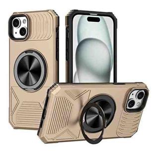 For iPhone 15 Plus Alloy Rotating Holder MagSafe Shockproof Phone Case(Gold)