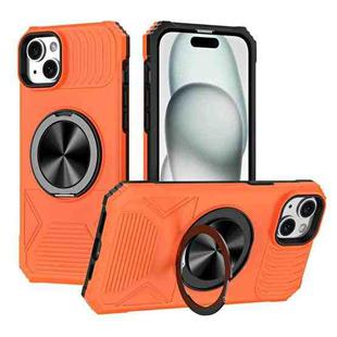 For iPhone 15 Plus Alloy Rotating Holder MagSafe Shockproof Phone Case(Orange)