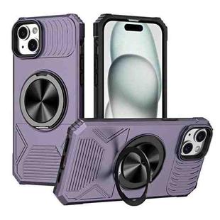 For iPhone 15 Plus Alloy Rotating Holder MagSafe Shockproof Phone Case(Dark Purple)