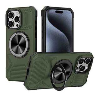 For iPhone 15 Pro Alloy Rotating Holder MagSafe Shockproof Phone Case(Army Green)