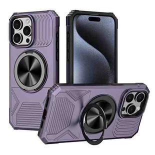 For iPhone 15 Pro Alloy Rotating Holder MagSafe Shockproof Phone Case(Dark Purple)