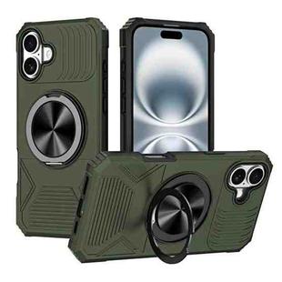 For iPhone 16 Alloy Rotating Holder MagSafe Shockproof Phone Case(Army Green)