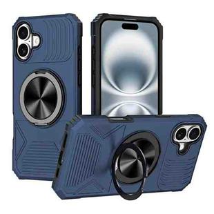 For iPhone 16 Alloy Rotating Holder MagSafe Shockproof Phone Case(Blue)