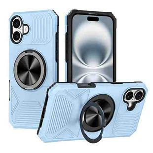 For iPhone 16 Alloy Rotating Holder MagSafe Shockproof Phone Case(Sky Blue)