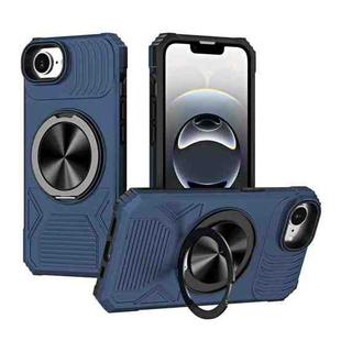 For iPhone 16e Alloy Rotating Holder MagSafe Shockproof Phone Case(Blue)