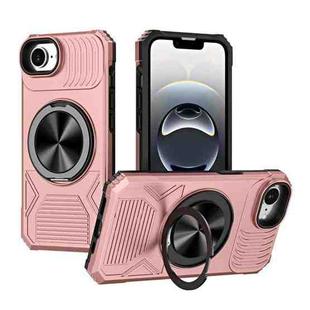 For iPhone 16e Alloy Rotating Holder MagSafe Shockproof Phone Case(Rose Gold)