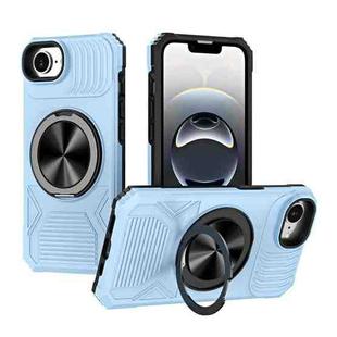 For iPhone 16e Alloy Rotating Holder MagSafe Shockproof Phone Case(Sky Blue)