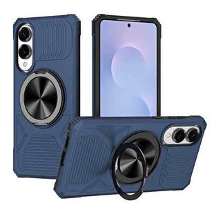 For Samsung Galaxy S25 Edge 5G Alloy Rotating Holder MagSafe Shockproof Phone Case(Blue)