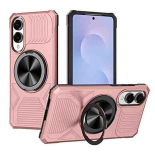 For Samsung Galaxy S25 Edge 5G Alloy Rotating Holder MagSafe Shockproof Phone Case(Rose Gold)