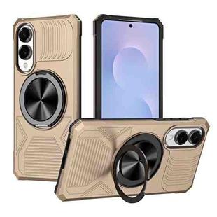 For Samsung Galaxy S25 Edge 5G Alloy Rotating Holder MagSafe Shockproof Phone Case(Gold)