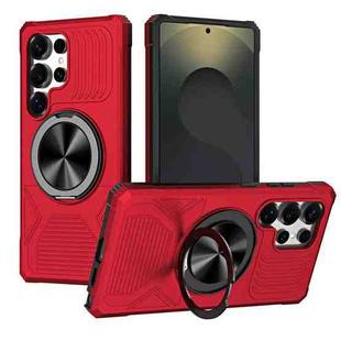 For Samsung Galaxy S25 Ultra 5G Alloy Rotating Holder MagSafe Shockproof Phone Case(Red)