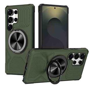 For Samsung Galaxy S25 Ultra 5G Alloy Rotating Holder MagSafe Shockproof Phone Case(Army Green)
