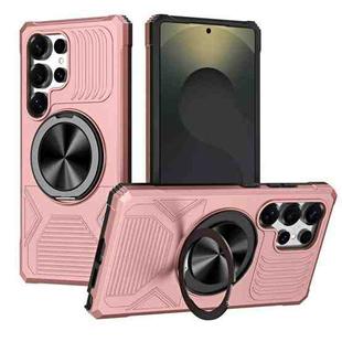 For Samsung Galaxy S25 Ultra 5G Alloy Rotating Holder MagSafe Shockproof Phone Case(Rose Gold)