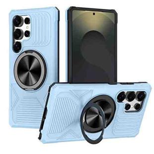 For Samsung Galaxy S25 Ultra 5G Alloy Rotating Holder MagSafe Shockproof Phone Case(Sky Blue)