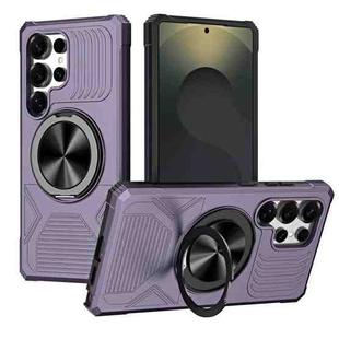 For Samsung Galaxy S25 Ultra 5G Alloy Rotating Holder MagSafe Shockproof Phone Case(Dark Purple)