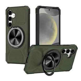 For Samsung Galaxy S24 5G Alloy Rotating Holder MagSafe Shockproof Phone Case(Army Green)