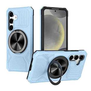 For Samsung Galaxy S24 5G Alloy Rotating Holder MagSafe Shockproof Phone Case(Sky Blue)