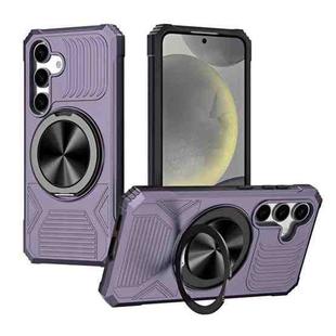 For Samsung Galaxy S24 5G Alloy Rotating Holder MagSafe Shockproof Phone Case(Dark Purple)
