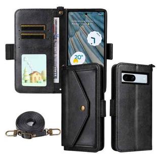 For Google Pixel 7a Multi-card Slots Crossbody Cowhide Leather Phone Case(Black)