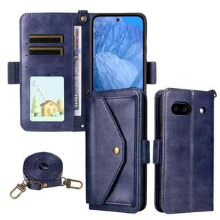 For Google Pixel 8a Multi-card Slots Crossbody Cowhide Leather Phone Case(Blue)