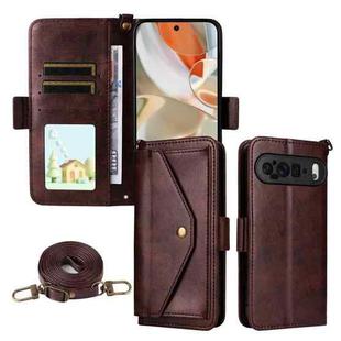 For Google Pixel 10 Pro XL / 9 Pro XL Multi-card Slots Crossbody Cowhide Leather Phone Case(Brown)