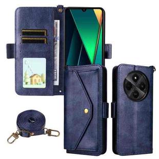 For Redmi 14C 5G / 4G / A4 5G Multi-card Slots Crossbody Cowhide Leather Phone Case(Blue)