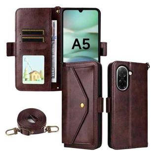 For Redmi A5 4G 173.3mm Multi-card Slots Crossbody Cowhide Leather Phone Case(Brown)