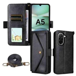 For Redmi A5 4G 173.3mm Multi-card Slots Crossbody Cowhide Leather Phone Case(Black)