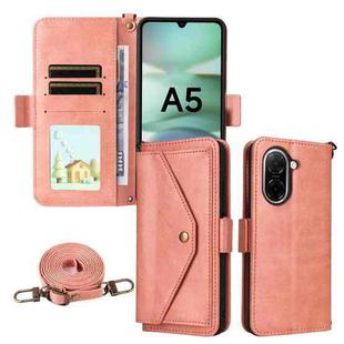 For Redmi A5 4G 173.3mm Multi-card Slots Crossbody Cowhide Leather Phone Case(Pink)