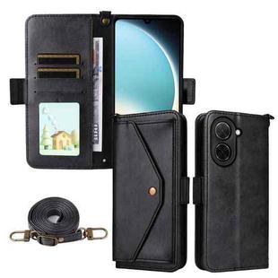 For Xiaomi Poco C71 / Redmi A5 4G 171.7mm Multi-card Slots Crossbody Cowhide Leather Phone Case(Black)