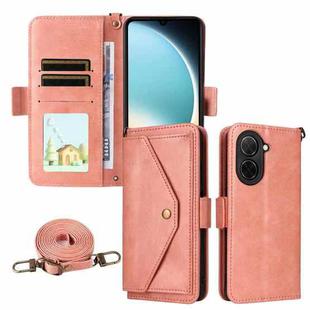 For Xiaomi Poco C71 / Redmi A5 4G 171.7mm Multi-card Slots Crossbody Cowhide Leather Phone Case(Pink)