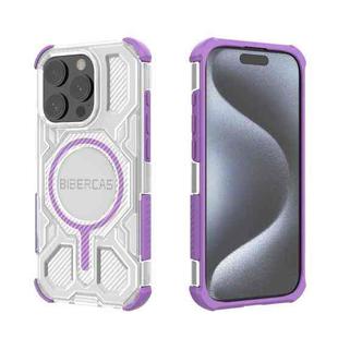 For iPhone 15 Pro BIBERCAS Transparent Color Series MagSafe Air Bag Shockproof Phone Case(Purple)